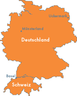 Mark Pilgermanns Einzugsgebiet - Deutschland und Schweiz - Uckermark, Münsterland und Basel